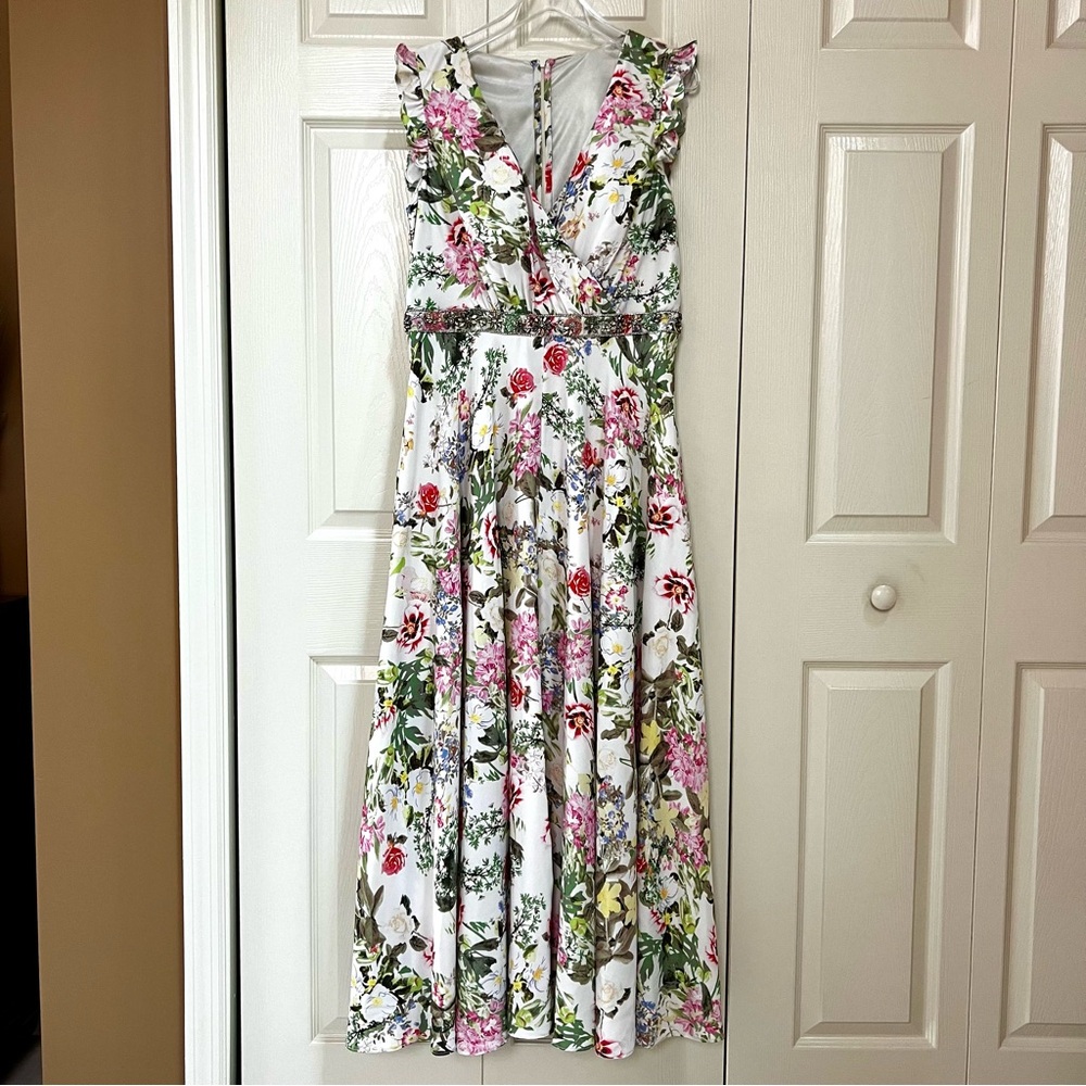 Mac Duggal Floral Surplice Maxi Dress Size 12